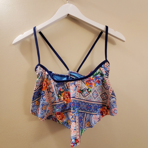 Profile Blush swimwear/ bralette with blue pattern poly fabric layered, SM, NWT - Picture 2 of 10